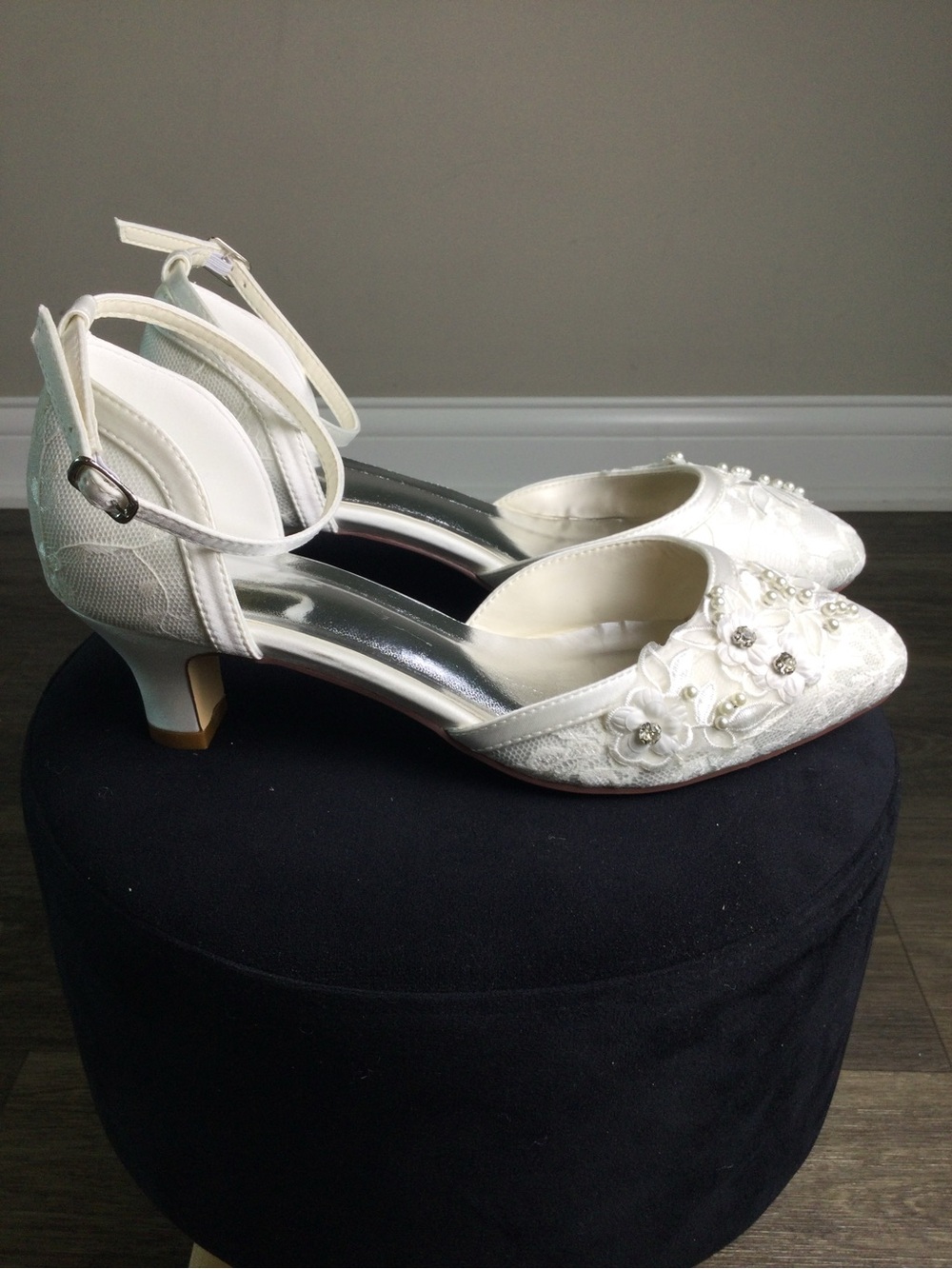 Elegant White Embellished Ankle-Strap Heels